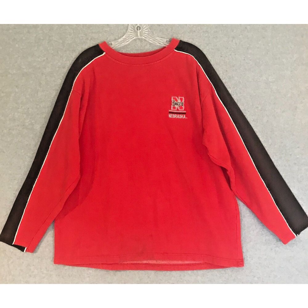 Vintage Nebraska Huskers Crewneck Sweater Mens Large‎ Red Black Sweatshirt NCAA
